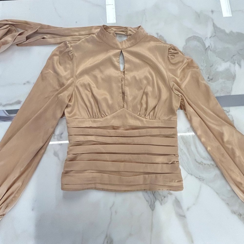 Badgley Mischka Rose Gold Satin Blouse